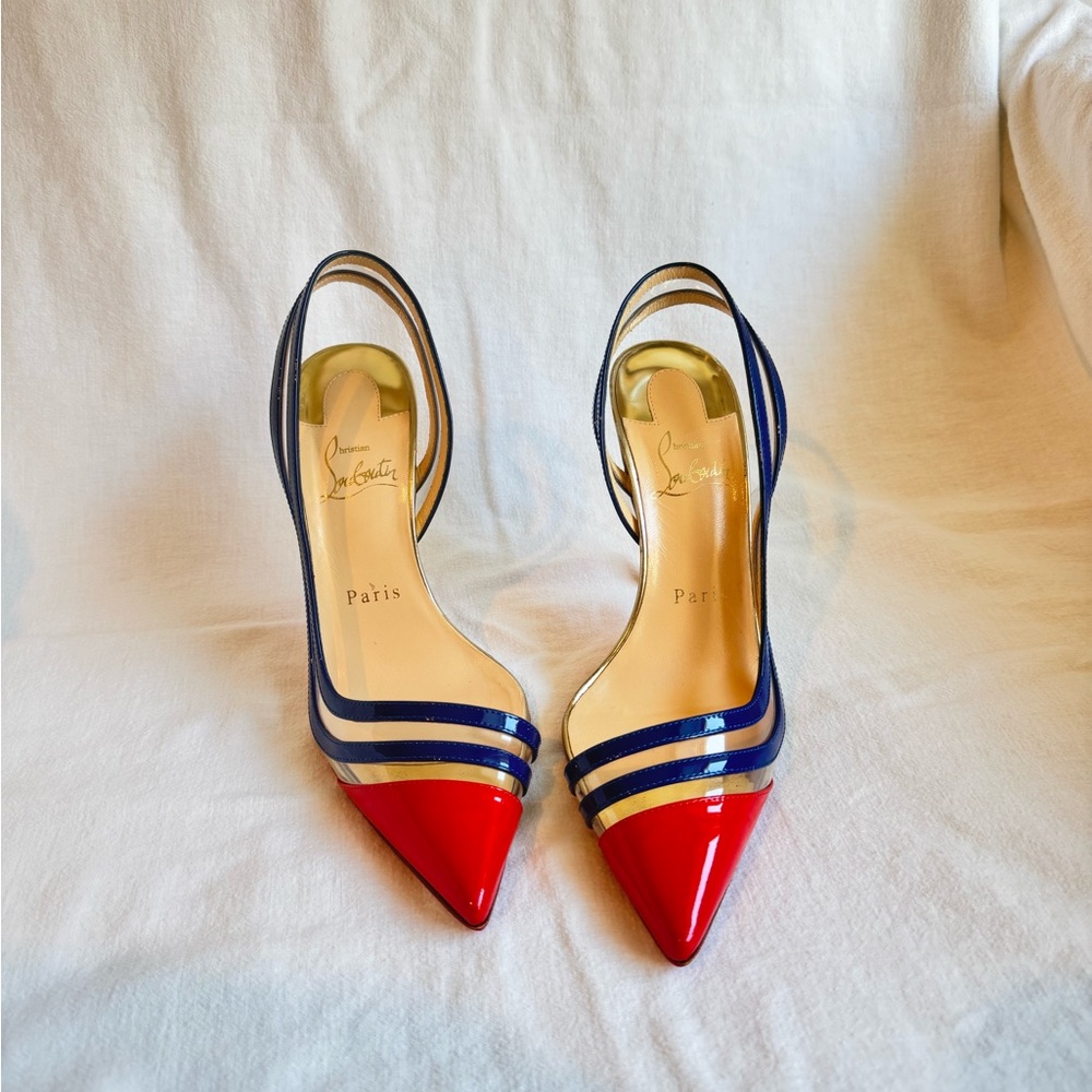Christian Louboutin PARALILI 100 Slingback Pumps 23cm Red Vinyl Patent Leather